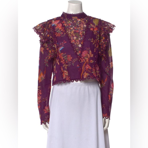 FARM Rio Tops - FARM RIO Cotton Boho Tropical Floral Embroidered Blouse Size Small
